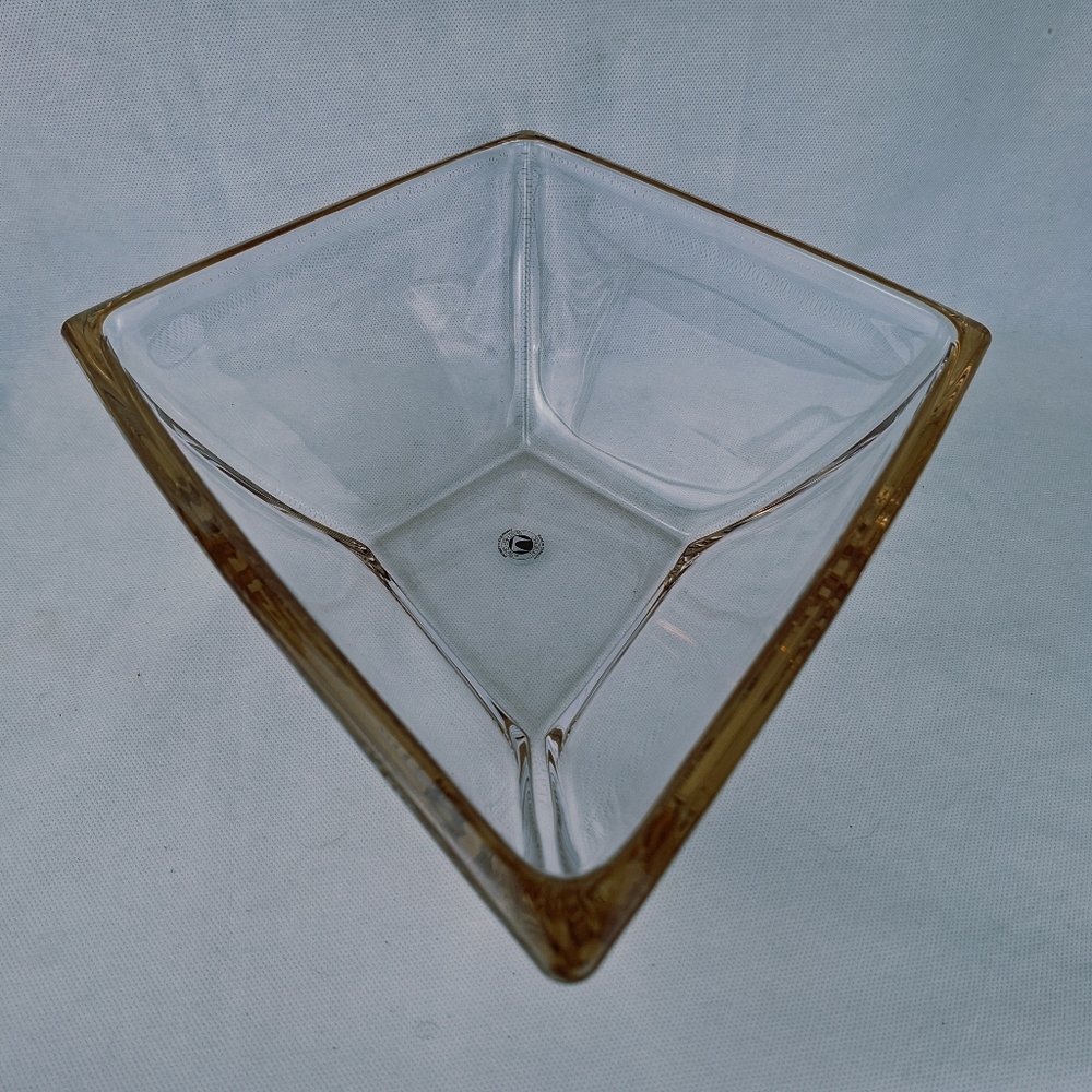 Large Original Walther Glas Diamond Retro Germany Art Honey Colored Rim Bowl